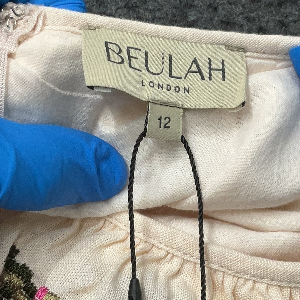 BEULAH LONDON 100% Linen Embroidered Modest Romantic Feminine Dress Size US8 NWT - Picture 6 of 7